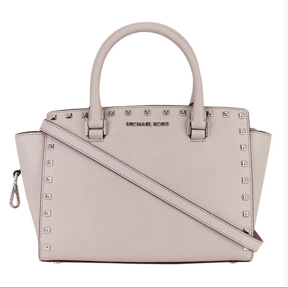 Selma Stud Satchel w/Shoulder Strap, Cement Color, Michael Kors size Medium - Picture 6 of 14